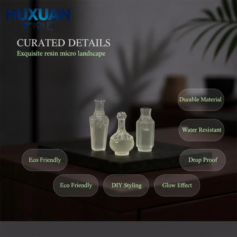 10PCS Mini Luminous Vase Resin Micro Landscape Ornament Transparent Tiny Bottle Dollhouse Decor For DIY Garden Scene Decor