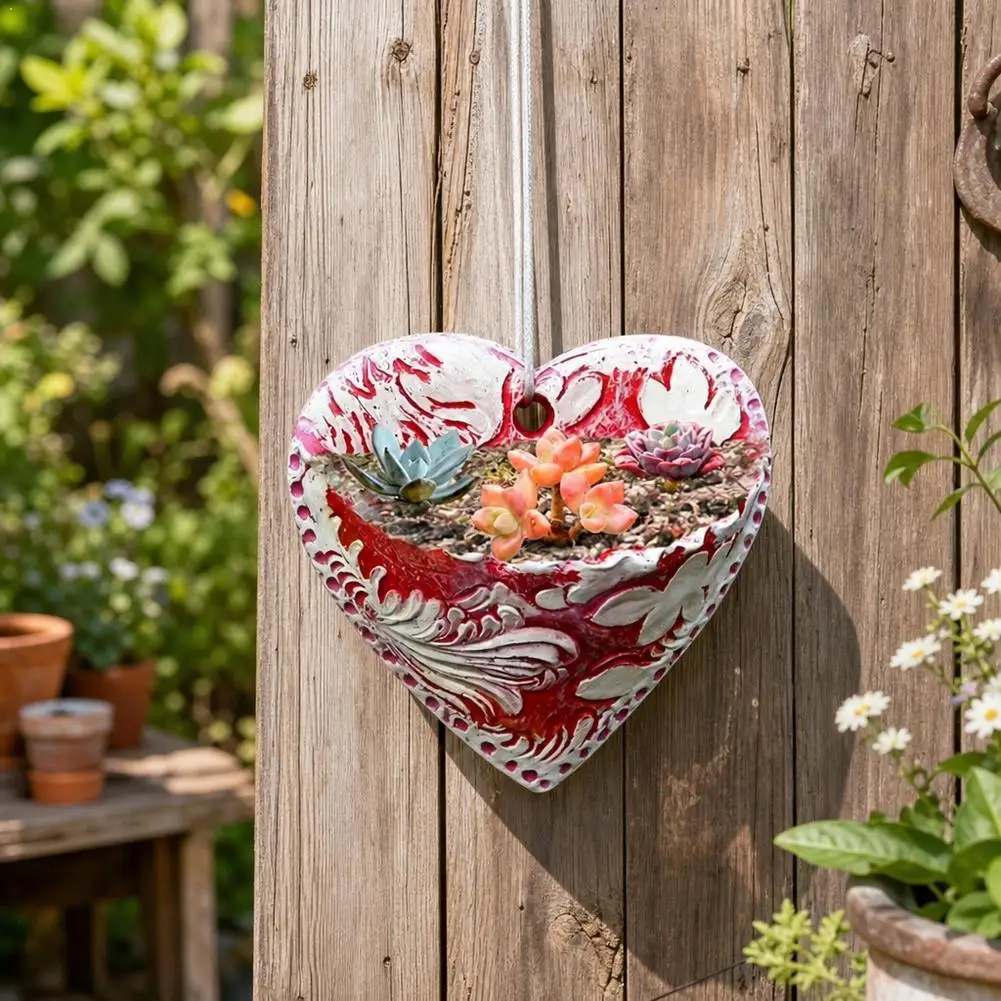 Vintage Heart Shaped Hanging Resin Planter Mini Wall Mount Cactus Air Plant Pocket Pot Flower Pot Home Garden Decor