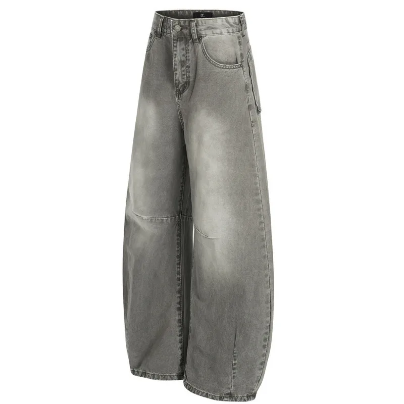 Frühling und Herbst, amerikanische Retro-Silhouette, lockere Hose mit weitem Bein für Herren, gewaschene Retro-Freizeithose mit gebogenem Messer und bodenlangen Freizeithosen