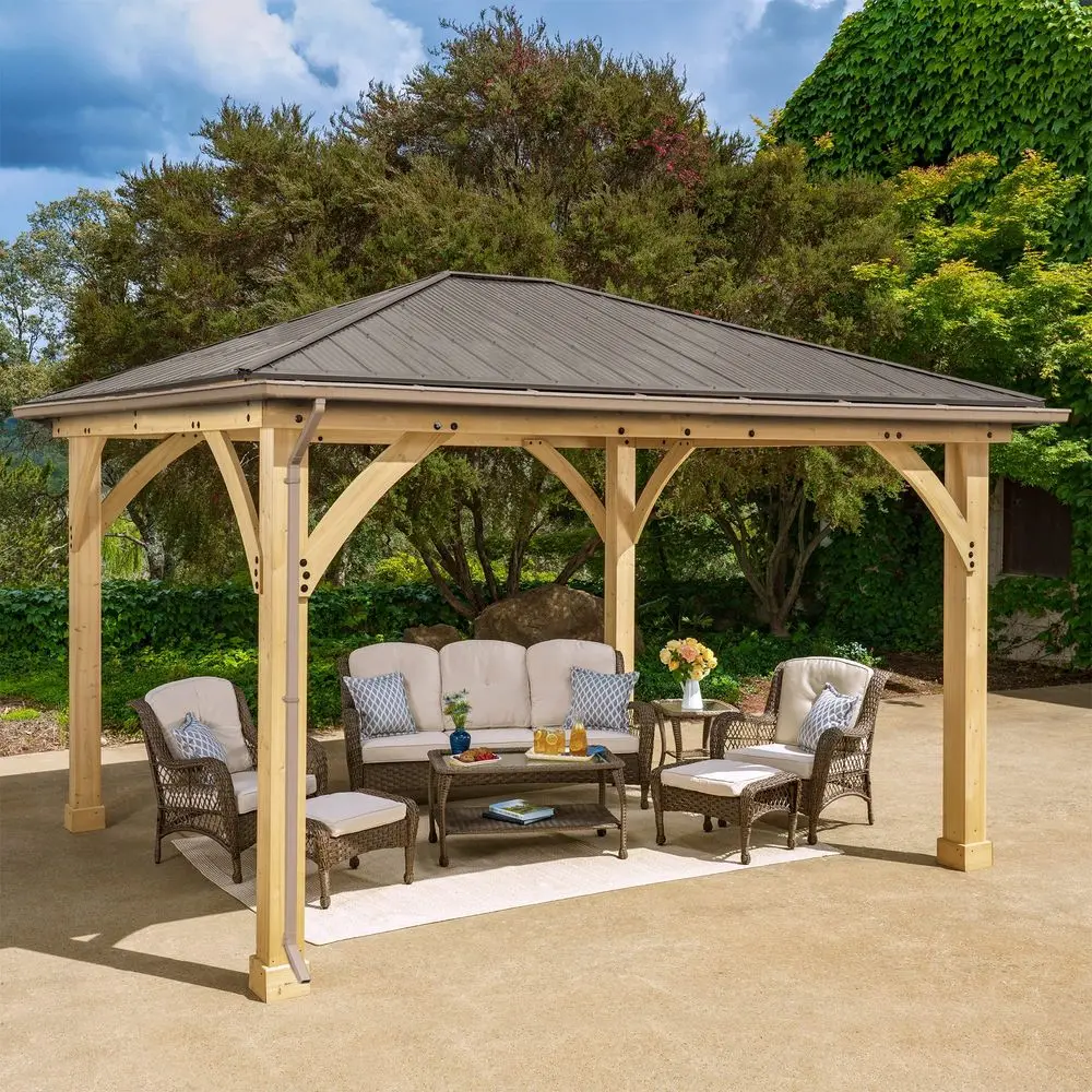 12 x 14 Meridian Gazebo Rain Gutters, Complete Gutter System with 4 Down Spouts for Meridian Gazebo