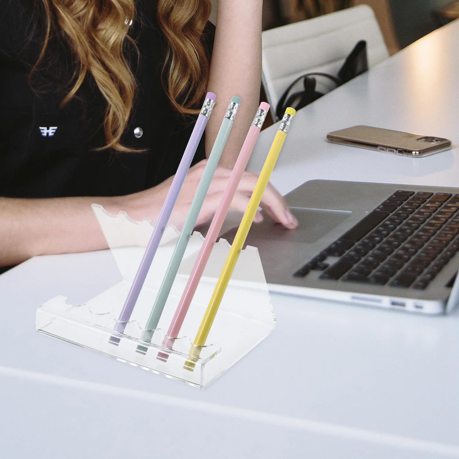 

Acrylic Pen Display Holder Six Holes Pen Stand Clear Material Home Office Desk Organizer Storage Solution Writing Instruments