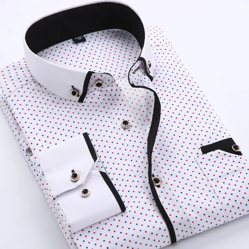 Slim Fit Business Formal Shirts for Man Fashionable Printed Thin Casual Tops Youth Long Sleeved Trendy Versatile Autumn Clothing