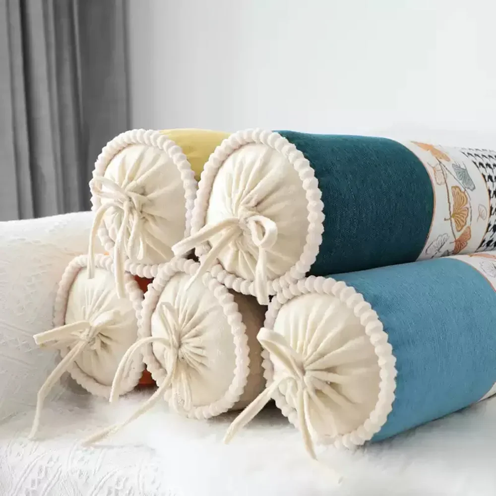 Luxury Candy Chenille Jacquard Throw Pillow Cylindrical Nap Pillow Headrest for Bed Sofa Cushion, Bedside Sleeping Neck Pillow
