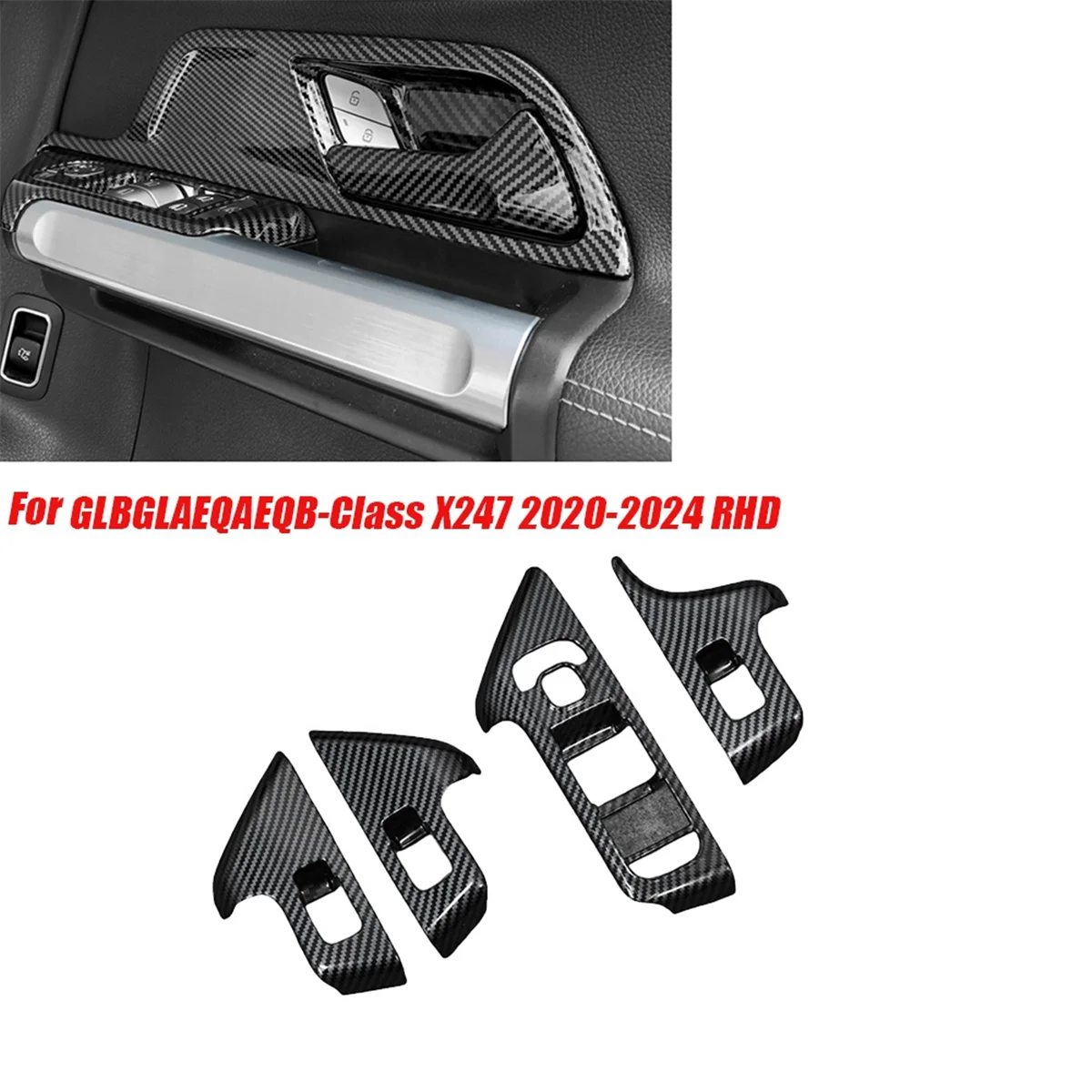 4PCS/Set Door Window Button Switch Panel Trims Cover Stickers for Mercedes-Benz GLB/GLA/EQA/EQB-Class X247 2020-2024 RHD