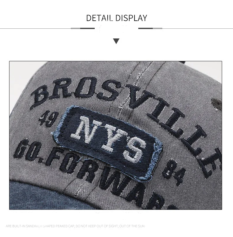 Europäische und amerikanische gewaschene Denim-Kappe mit alter gebogener Krempe, mit Alphabet bestickte Baseballkappe, Outdoor-Sonnenschutz-Sonnenschutzhut – Detail 11