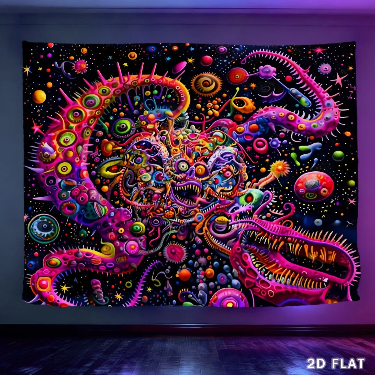 VIKAMA Psychedelischer Neon-Totenkopf Wandteppich, Trippy Monster Wandbehang, Cyberpunk Gothic Raumdekoration, Ästhetischer Schlafzimmer-Hintergrund