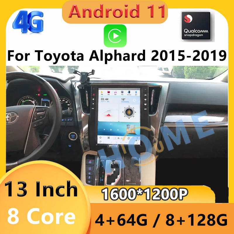 

13 Inch Android 11 Snapdragon Multimedia Car Navigation Music Video Radio 4G Wireless CARPLAY GPS For Toyota Alpha 2015-2019 DSP