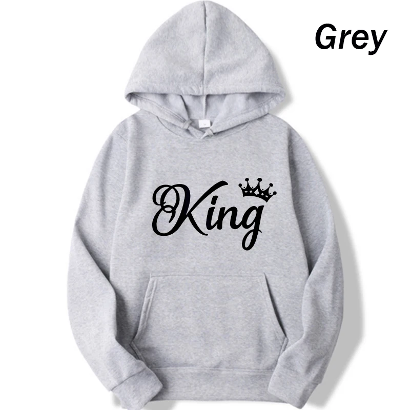 Women Hoodies King Queen Printed Sweatshirt Lovers Couples Hoodie Fashion Hooded Sweatshirt Matching Casual Pullovers Tracksuits