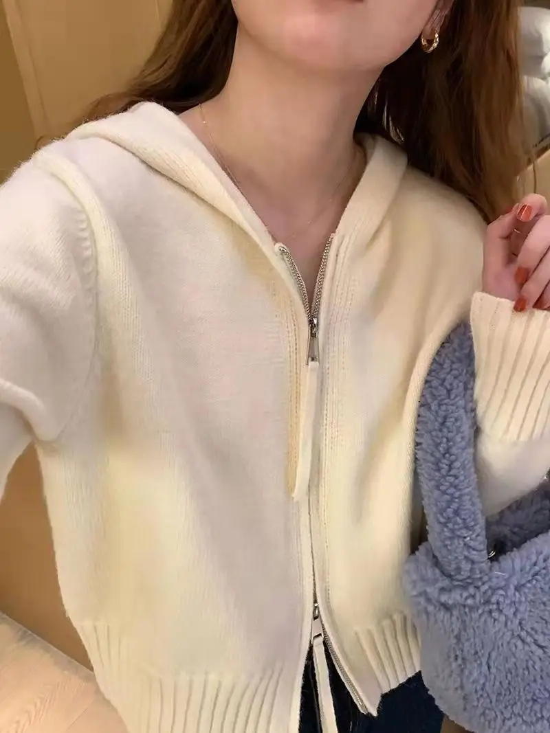 JFUNCY Women Hooded Sweater Knitted Cardigan 2022 Autumn Winter Knit Tops Korean Fashion Female Coat Sweaters Slim Jackets