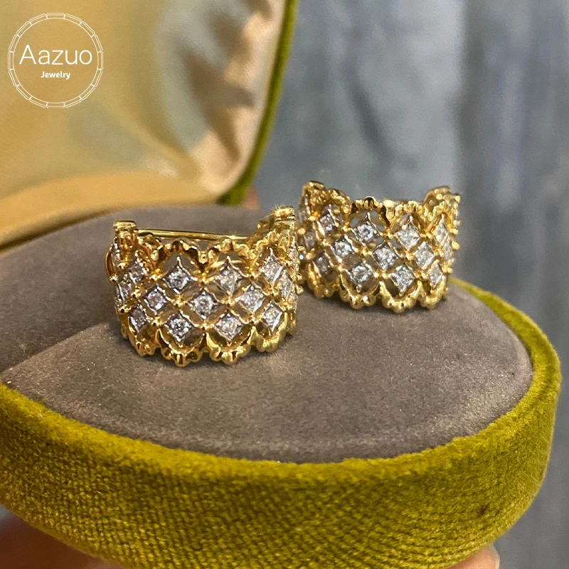Aazuo Vintage 18K Yellow Gold Real Diamonds 0.50ct Fairy Classic U Shape Stude Earrings gifted for Women Wedding Party Au750