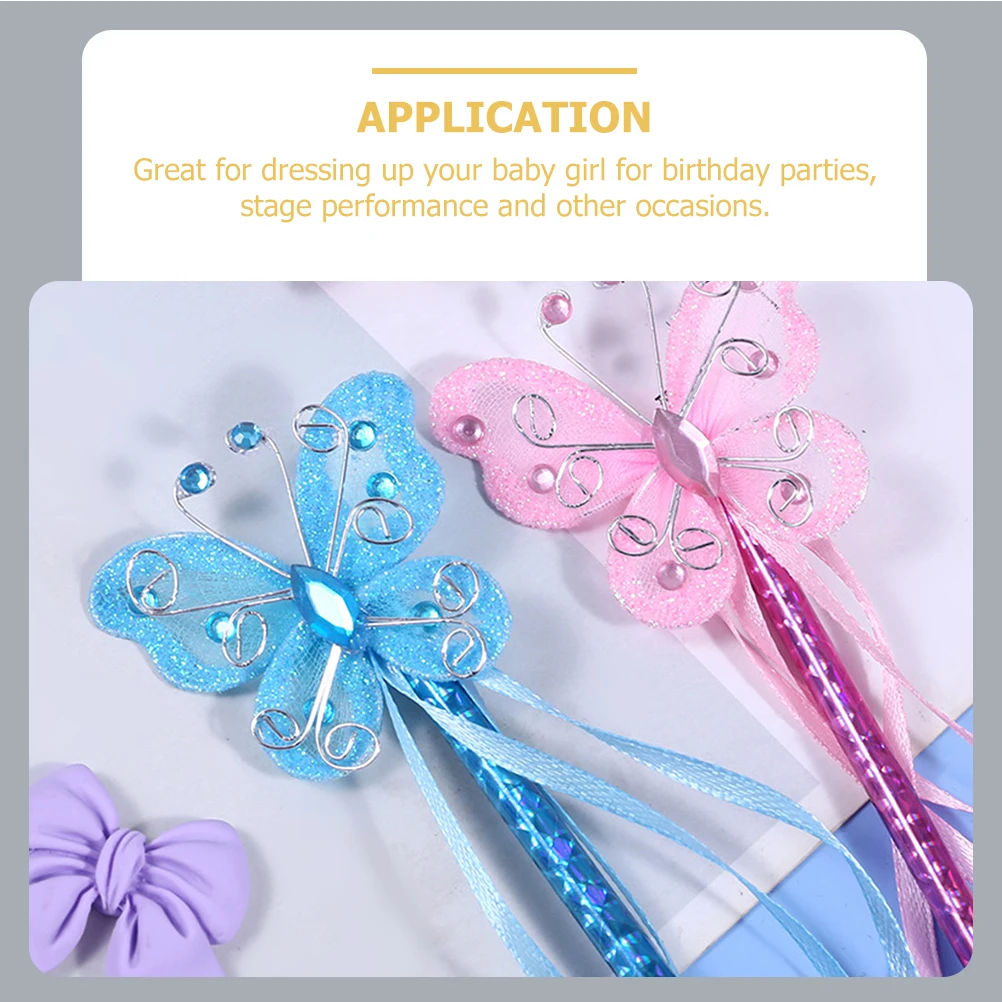 

4pcs Butterflies Fairy Stick Ribbons Vibrant Party Decorations Cosplay Prop for Girls Birthday Stage