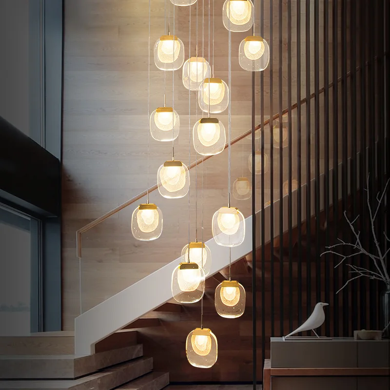 Modern Led Stair Lamp Long ceiling Chandelier Crystal Lighting Staircase Pendant Light Living Room Home Deco Hanging Lamp