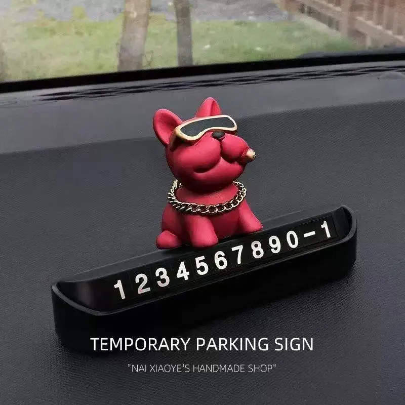 Placa de identificação de estacionamento temporária bulldog ornamento automático licença decoração do carro painel móvel interior y5g5