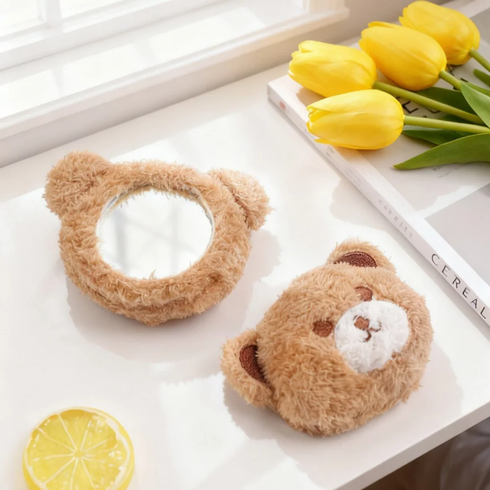 Plush Bear High-definition Makeup Mirror Women Girls Round Mini Pocket Cosmetic Mirror Portable Travel Mirrors Makeup Tools