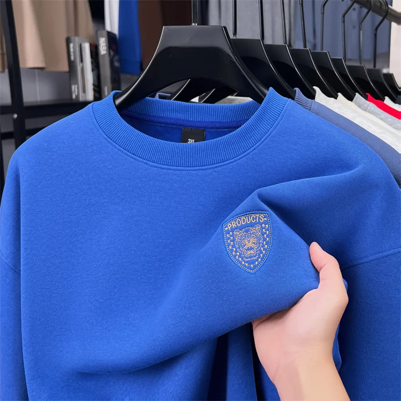 Luxury Man Long-Sleeved T-Shirt Badge Embroidery Fleece-Lined Thickened Round Neck Autumn Winter New Fashion Casual Hot MensTops