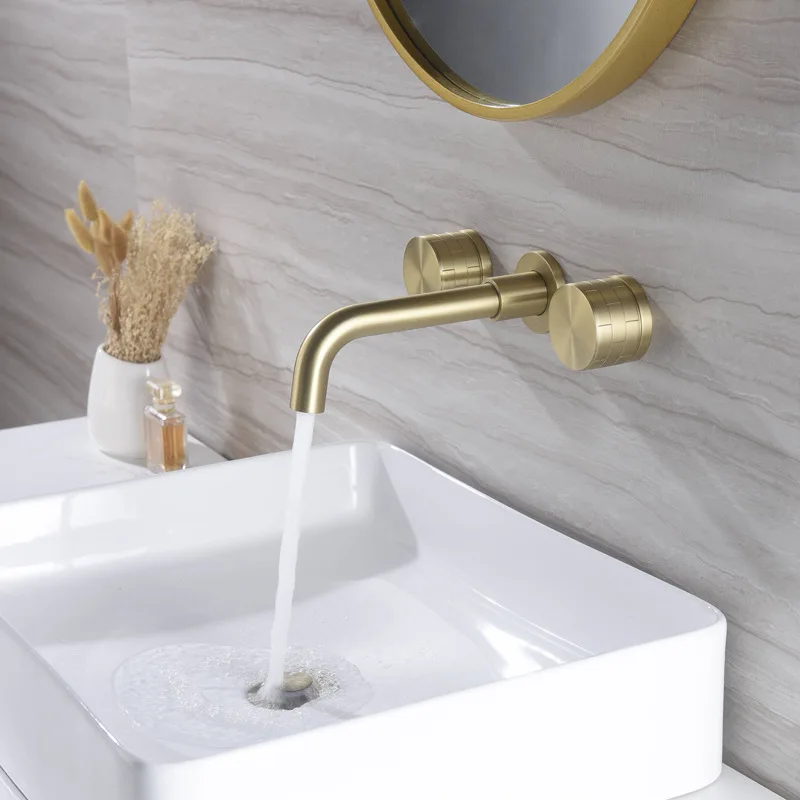 

Wall Mounted Copper Basin Mixer Tap Gun Grey Double Handle Concealed Hot Cold Water Faucet