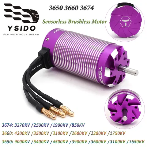 YSIDO RC Motor 3650 3660 3674 Motor sin escobillas sin sensor eje de 5,0mm/3,175mm para 1/8 1/10 RC Car Drift Racing todoterreno RC Boat