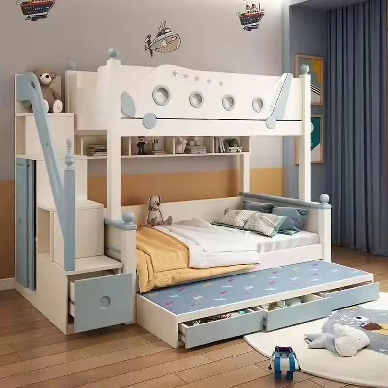 

High Quality Wooden Princess Bunk Beds with Slides, Lockers, Children's Bedroom, Children's Furniture