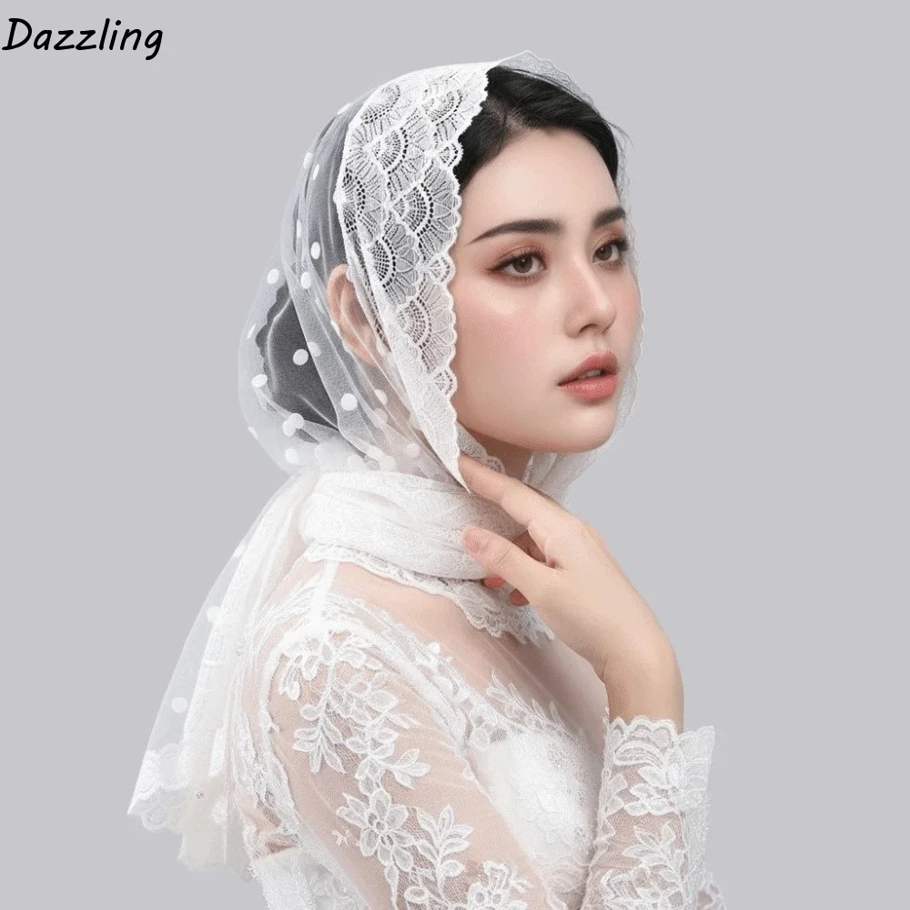 

Head Gauze White Bridal Triangle Veil Mesh Headdress Spring Lace Scarf Polyester Black Tulle Polka Dot Triangle Shawl Wedding