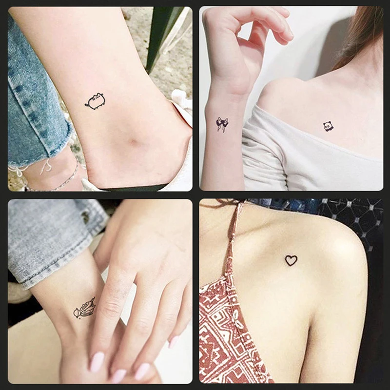 Temporary Tattoo Cute Stickers Black Smile Rose Tatto Witch Cube Arm Waterproof Long Lasting Hand Back Fake Tattoo Stickers