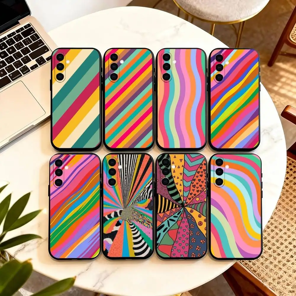 Striped Color Blocking Art Pattern  Phone Case Black Silicone Soft For Samsung Galaxy A73,A72,A71,A70,A53,A52,A51