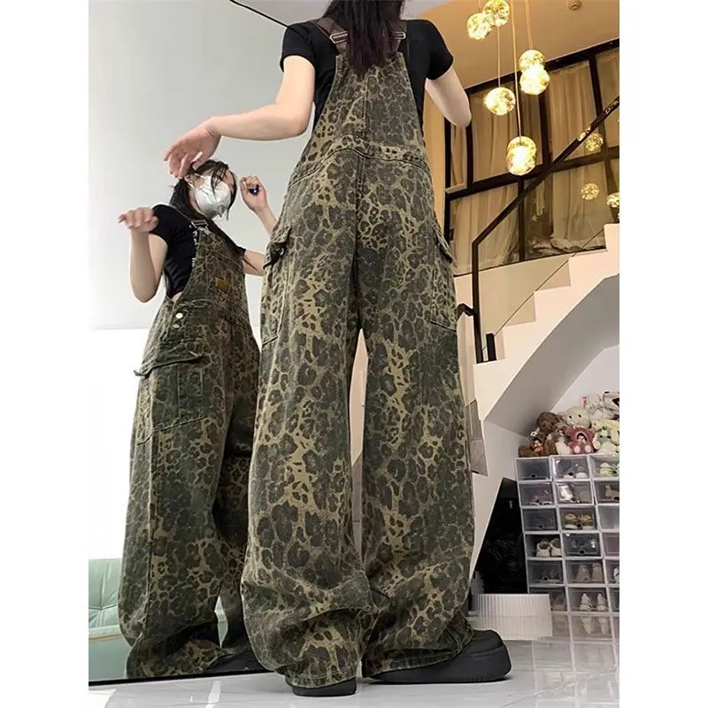 IMU Retro Street Style Jumpsuit Leopard Print Overalls Hip-hop Punk Handsome Loose Spring and Autumn New Multi-pocket Pants for
