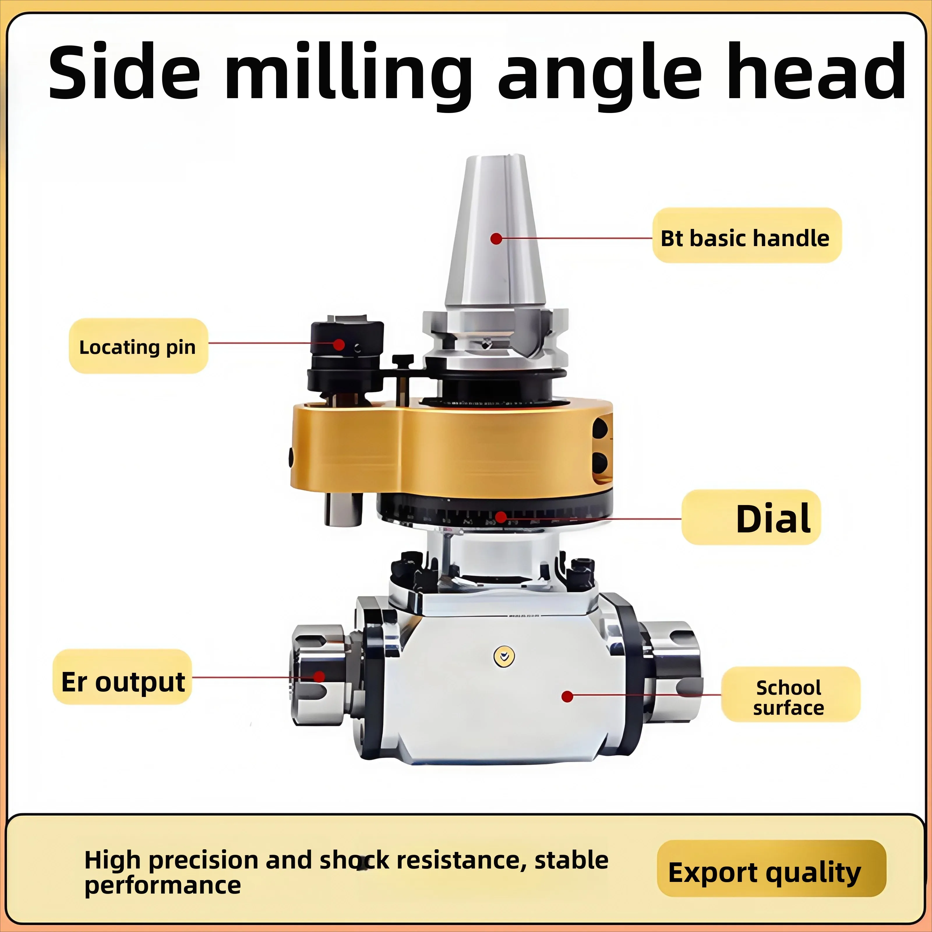 BT30/BT40/BT50 90° Right Angle Milling Head – High Speed Side Mount Head with ER16/ER25/ER32 Collet for CNC Machining Centers
