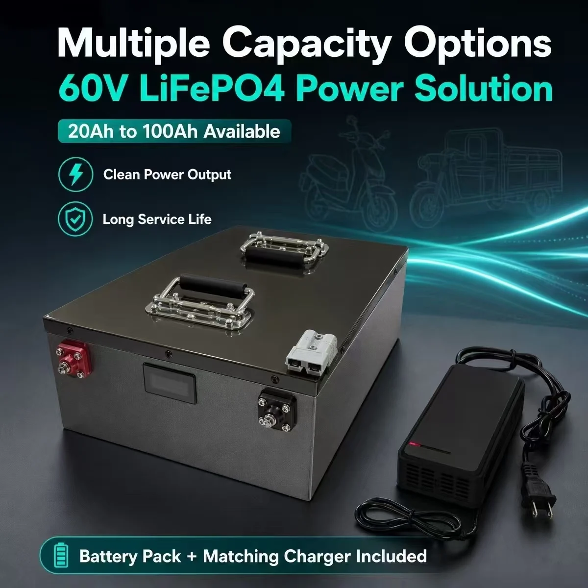 60V 60ah 50ah 80ah 100ah 20ah 30ah 40ah 70ah Lithium Lifepo4 battery for Two-wheeler Three-wheeler
