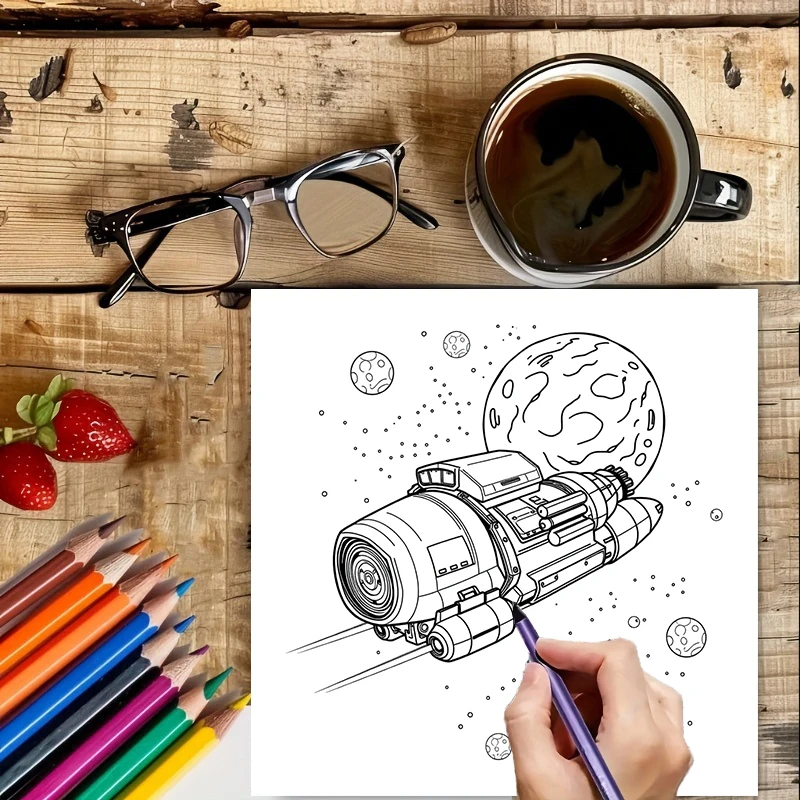 Libro para colorear espacial y astronautas originales de 28 páginas para adultos |   Libro para colorear, útiles de dibujo para Navidad, Acción de Gracias