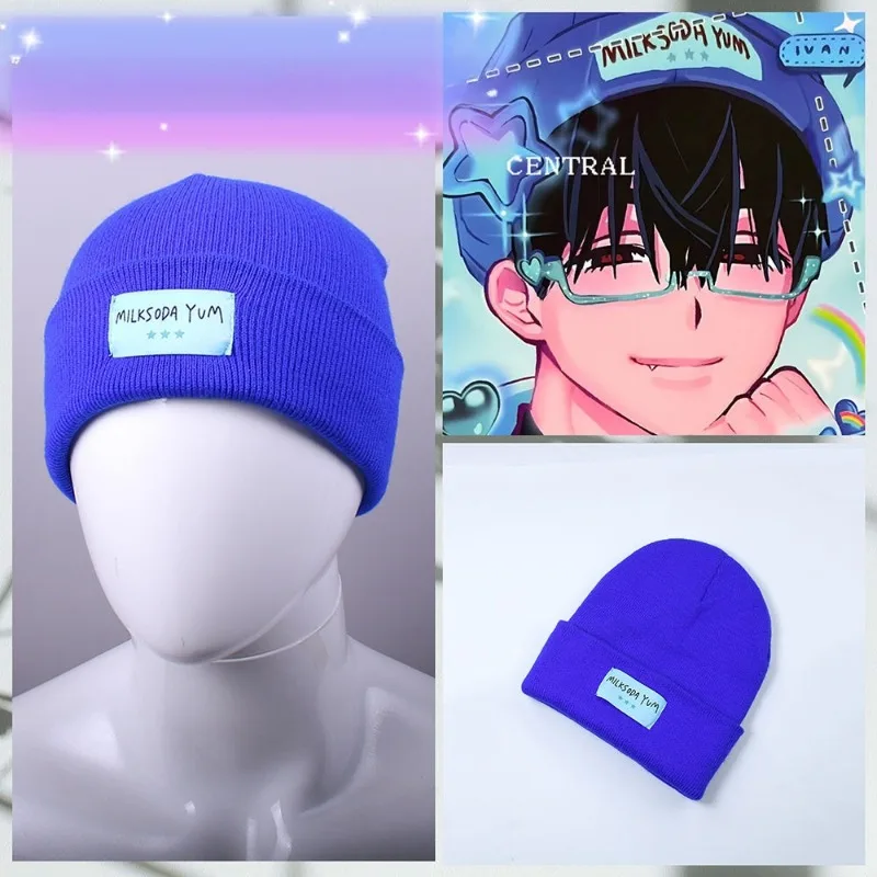 새로운 이반 코스프레 모자 애니메이션 외계인 무대 이반 유니섹스 성인 조절 가능한 블루 니트 모자 따뜻한 모자 할로윈 소품 액세서리