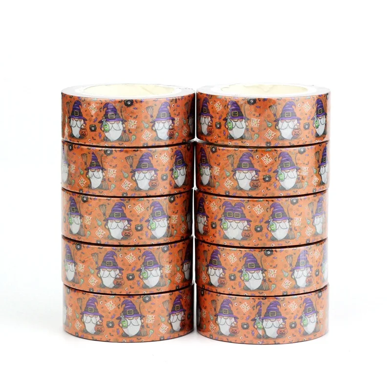 

Bulk 10pcs Decorative Happy Halloween Witches Gnome Washi Tapes for Scrapbooking Masking Tape Cute Journaling Stationey