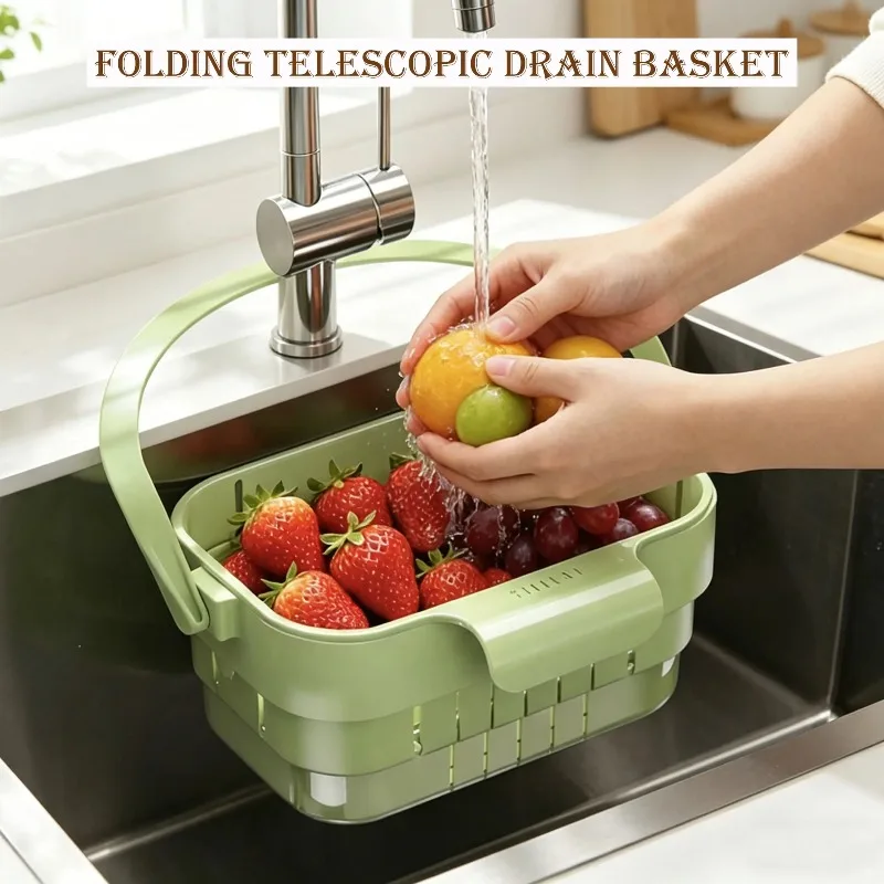Kitchen Sink Drain Basket Foldable and Extendable Kitchen Sink Holder Hanging Sink Separation Food Fruit Residue Filter Basket