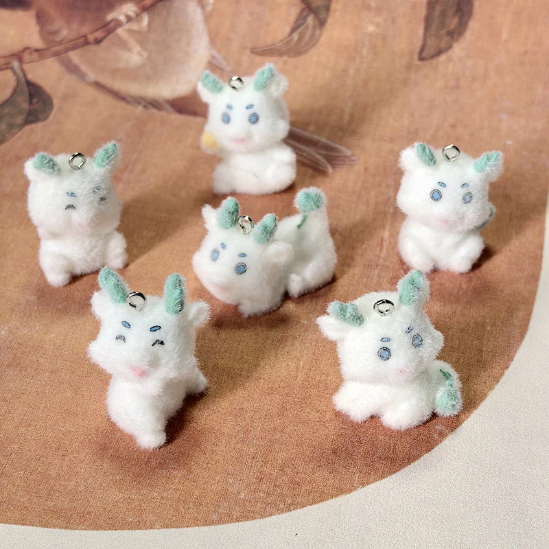 

6pcs/Pack Fluffy Small Blue Dragon Charms Resin Flocking Pendant For Jewelry Making Acccessories DIY Earring Key Chains Pendants