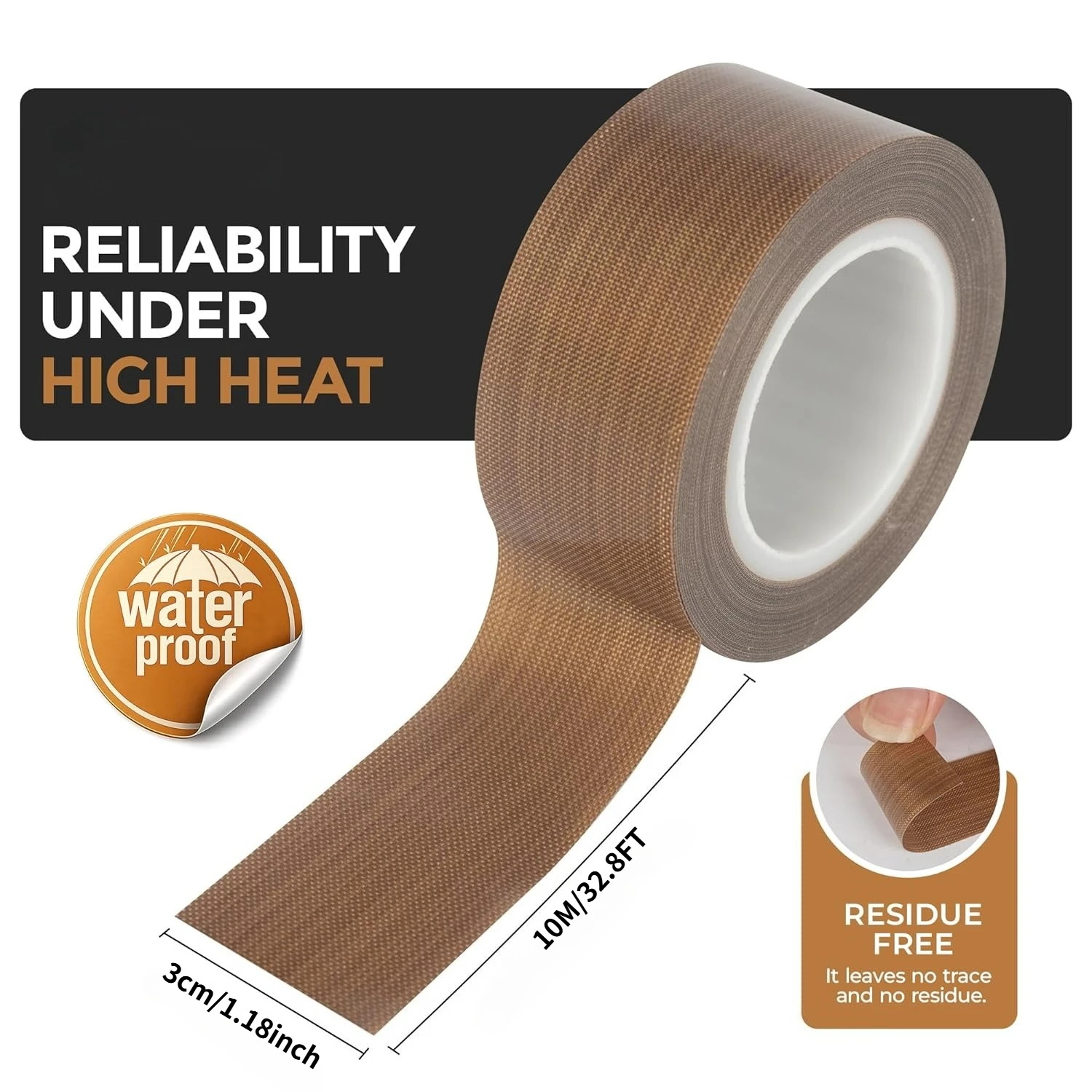 Teflon Tape, Used for Vacuum Sealing Machines, Manual Pulse Sealing Machines, Insulated PTFE Coated Glass Fiber Tape