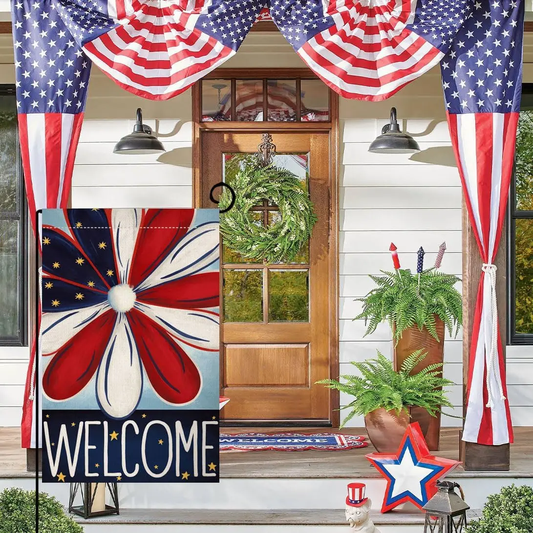 BLKWHT 4th of July Daisy Garden Flag 12x18 Vertical Double Sided Patriotic Floral Memorial Day Independence Day Farmhouse Outsid