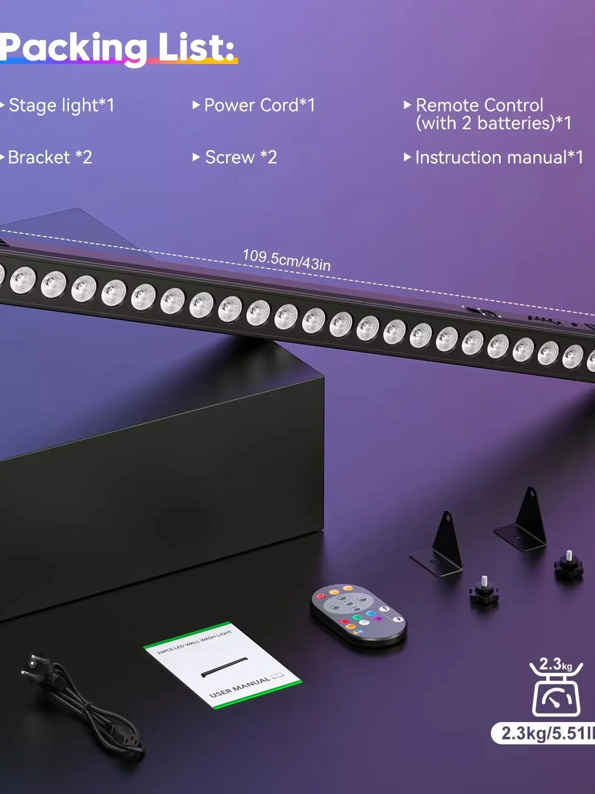 60W RGB 24LED listwa oświetleniowa typu wall washer DMX512 oświetlenie sceniczne z pilotem do DJ, wesel, imprez, kościołów i wydarzeń muzycznych — 2