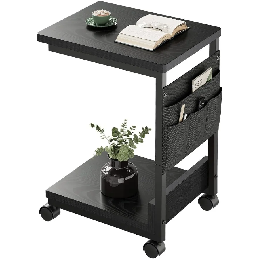 

Side TableC Table with 2Tier Storage Shelf End Table with a Storage Bag Sofa Table with Wheels for Living Room Bedroom Office B