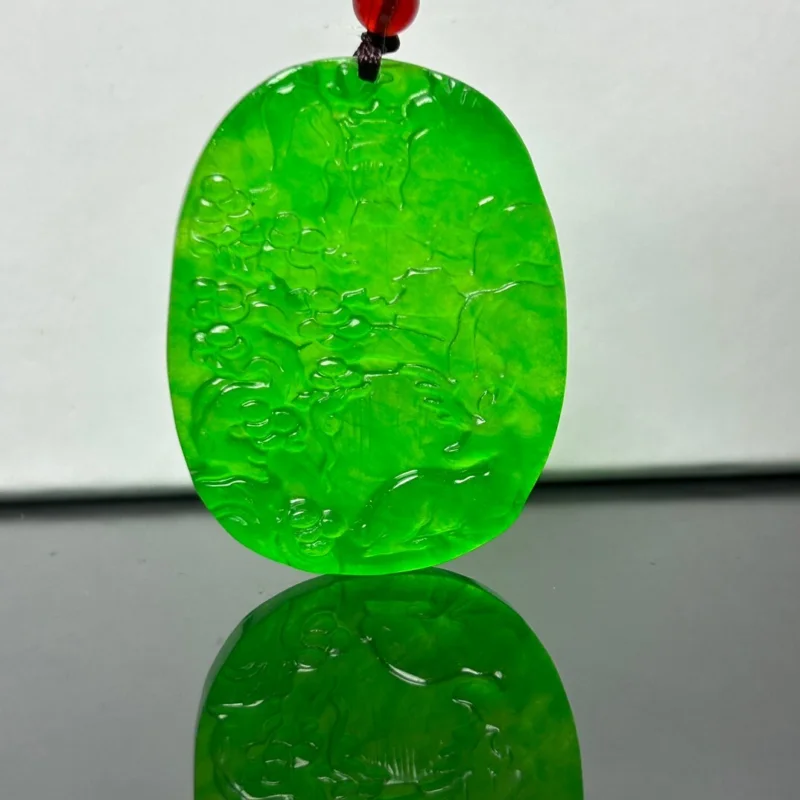 

Certified Natural A high Ice jade Jadeite Carved landscape Pendant&NecklaceLandscape