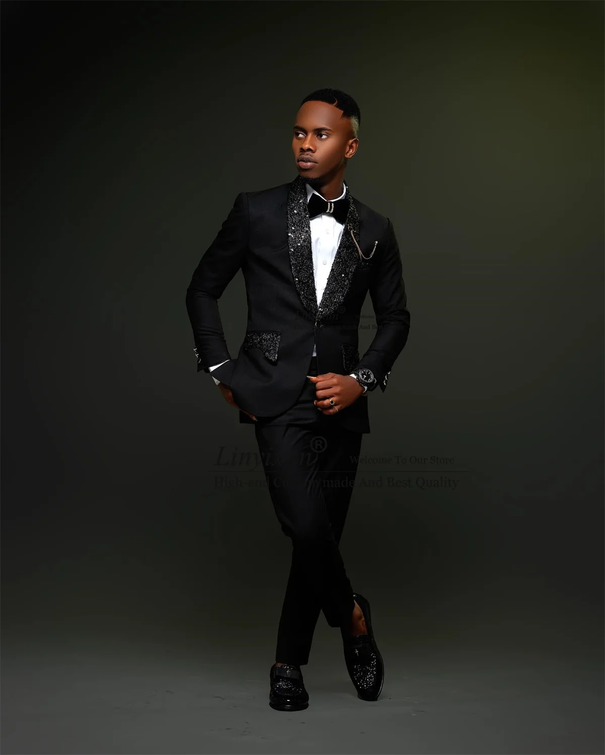 Glitter Sequins Lapel Men Suits 2 Pieces Sets Groom Wedding Tuxedos Luxury Beaded Business Male Prom Blazers Slim Costume Homme
