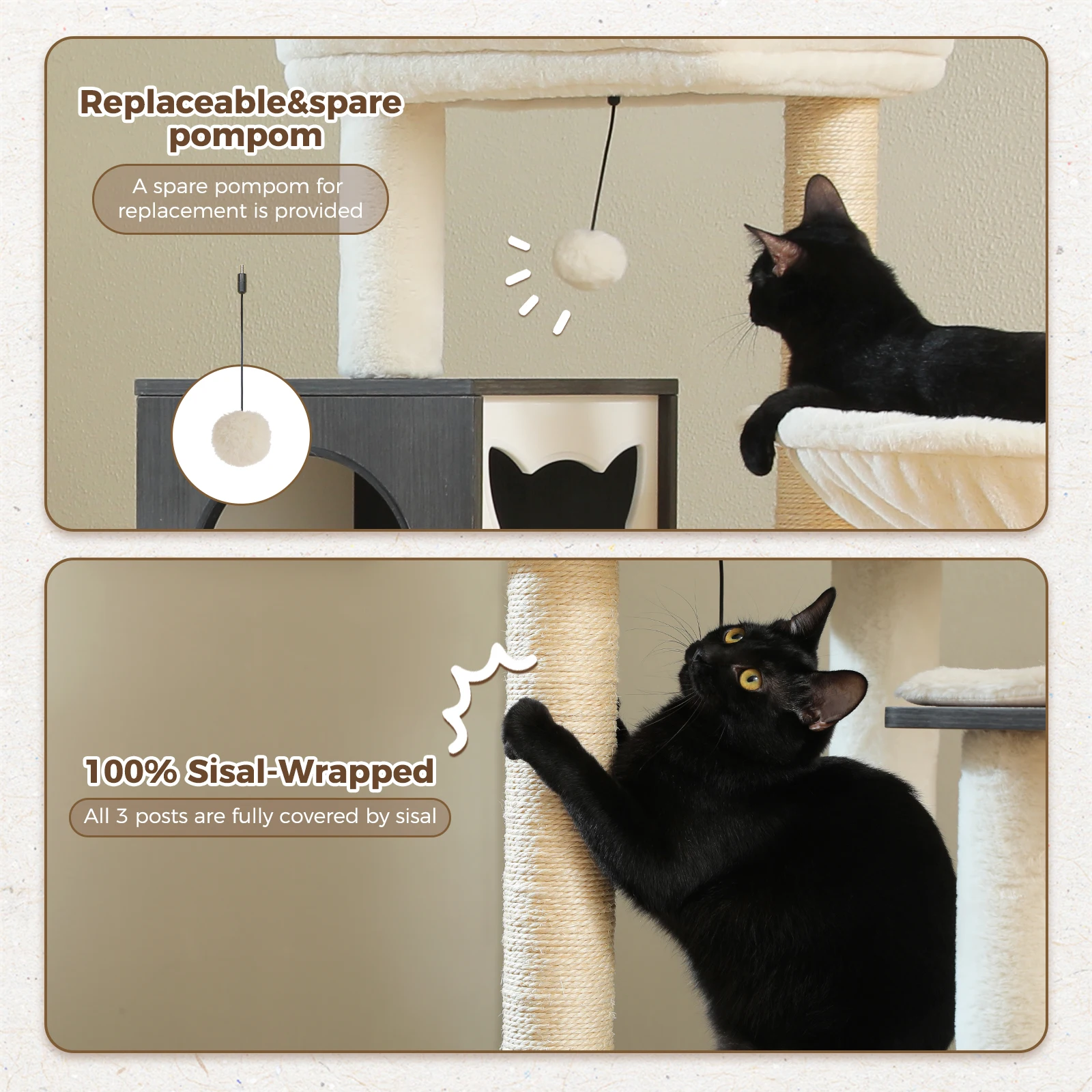 Árbol para Gatos de Madera con - Cat Scratching Post Sisal Tree Tower reseña y precio