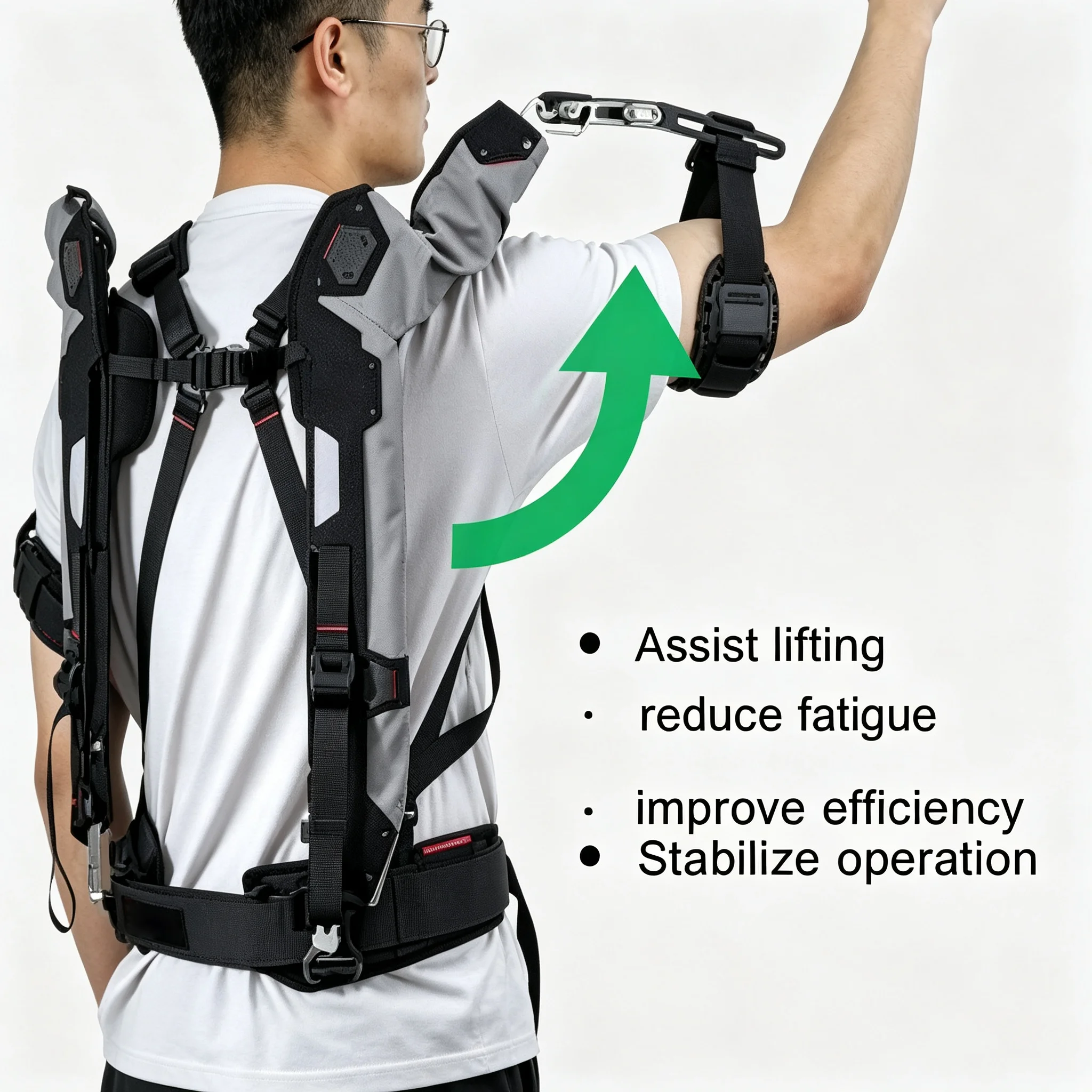 Tactical Fabric Shoulder Assisting Exoskeleton For Repeated Overhead Work Full Shoulder Freedom No Arm Constraint Convenient
