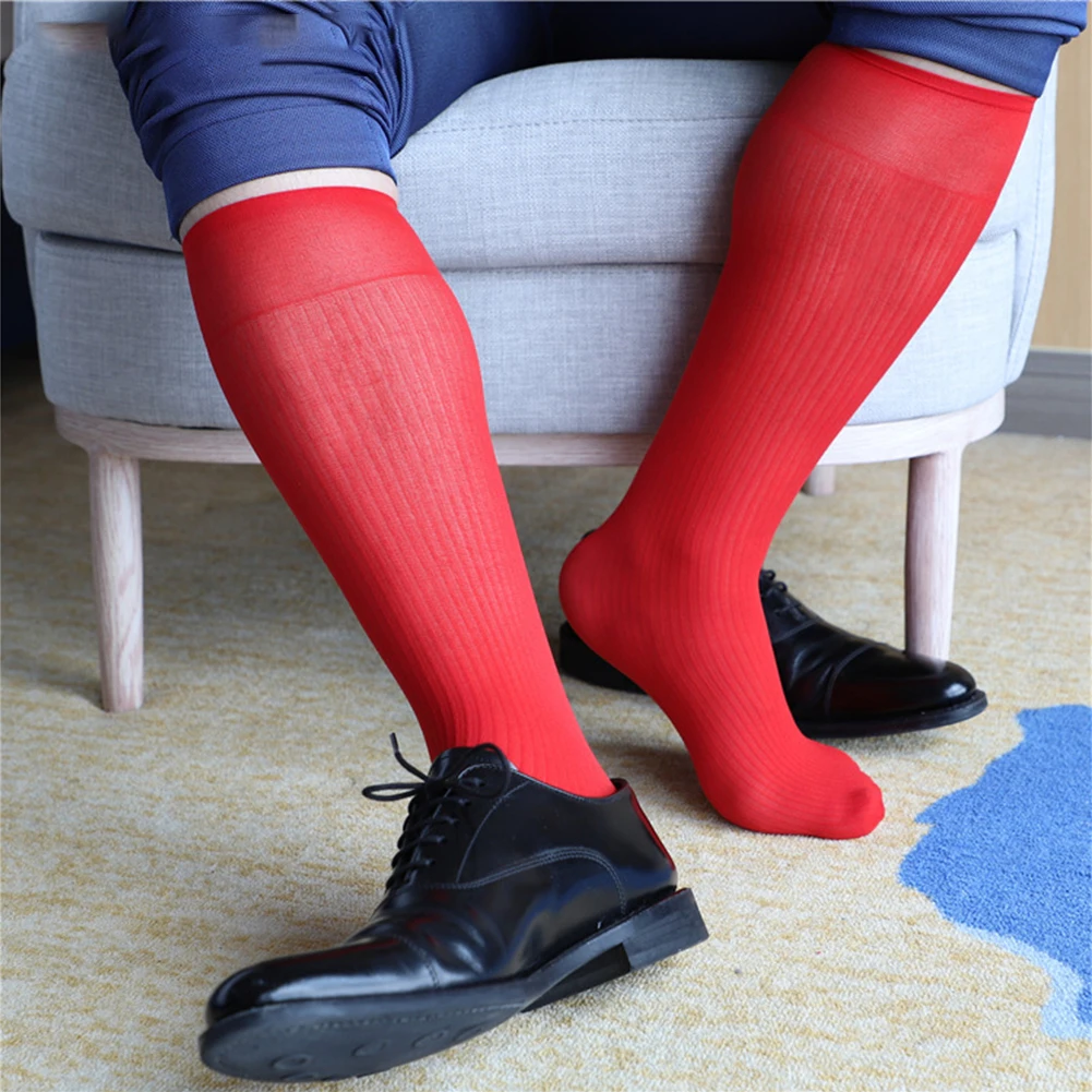 Business Suit Socks Men Fine Stripe High Thin Hosiery Long Tube Men\'s Mens Mid Tube Breathable Business Dress