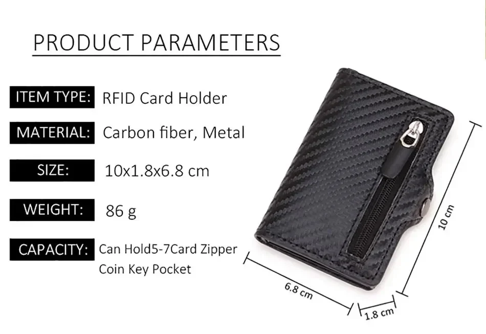 Carbon Faser Brieftasche Für Männer Kreditkarte Halter RFID Blocking Dünne Mini Aluminium Metall Brieftaschen Münzfach Geld Tasche Vallet – Detail 2