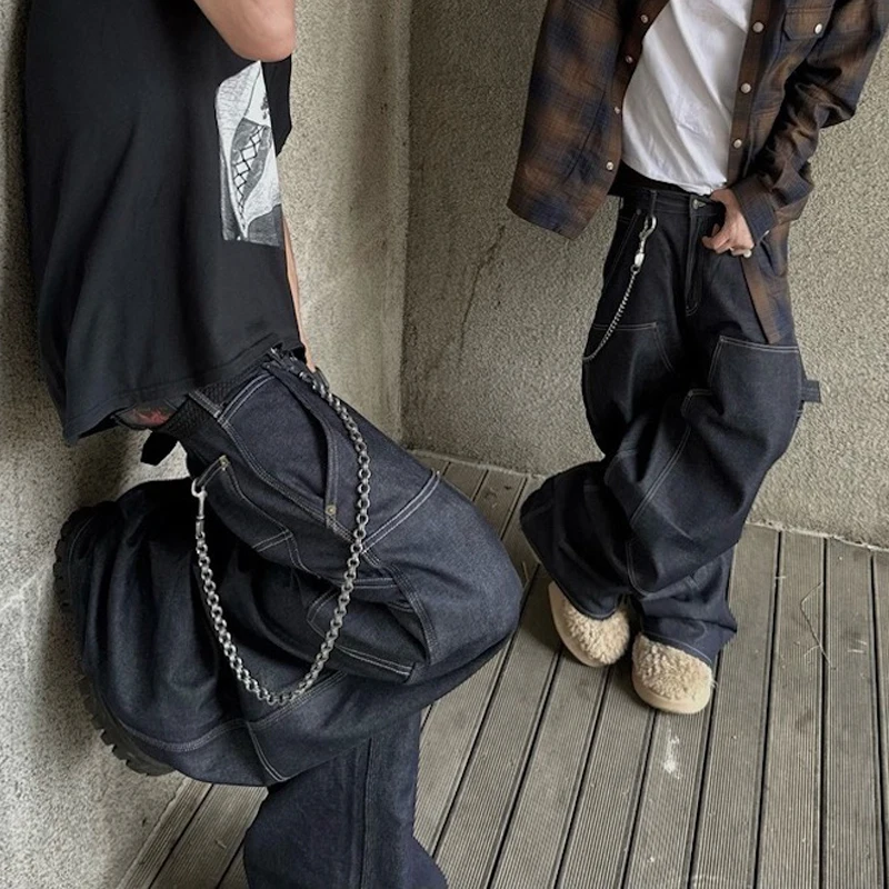 

American High Street Sle Men's Wide Leg Straight Jeans Original Denim Trendy Casual Cotton Polyester Blend Long Pants