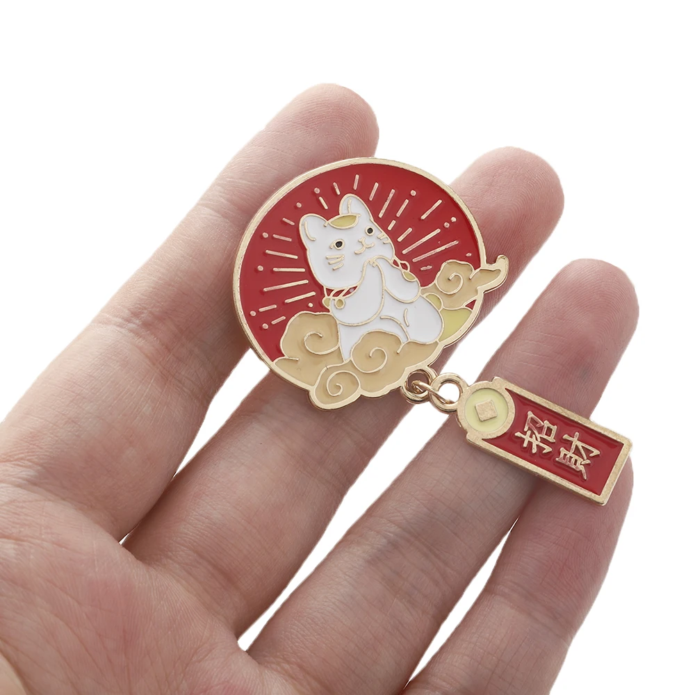 النمط الصيني المينا بروش دبوس كوي الكارب محظوظ القط أرنب الغزلان الثدي دبوس للملابس ظهره الديكور مجوهرات اكسسوارات #3