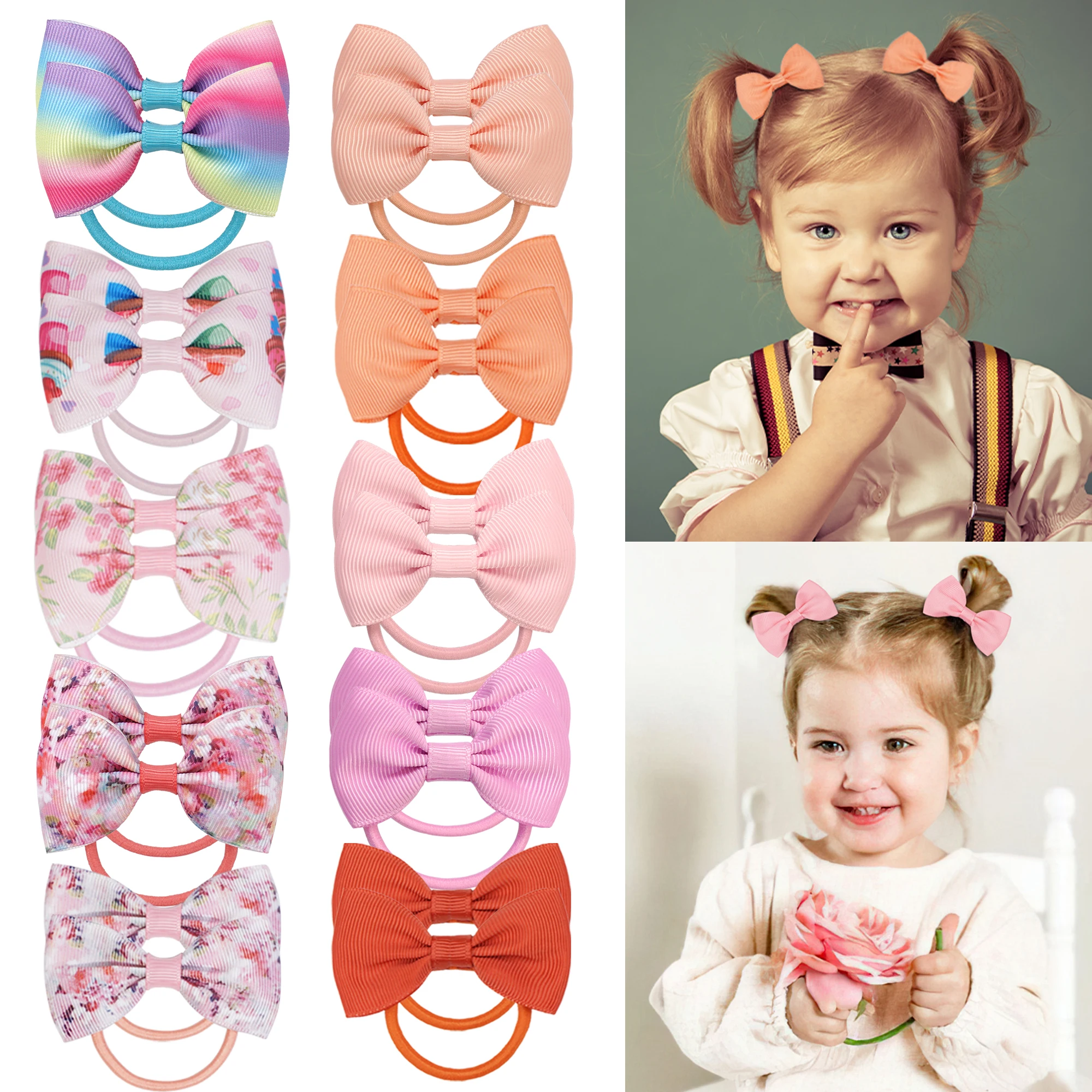 

20Pcs sweet colorful butterfly knot hair rope for baby girl elastic ponytail braid frame children hair Accessories for daily use