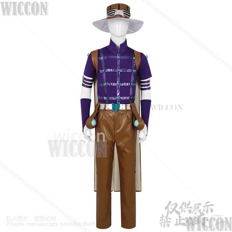 

a7d@Gyro Zeppli Cosplay Sbr Anime Jo NEW Bizarre Clothes Pant Purple Tights Racewear Suit Cape Hat Wig Comic Con Outfit Customiz