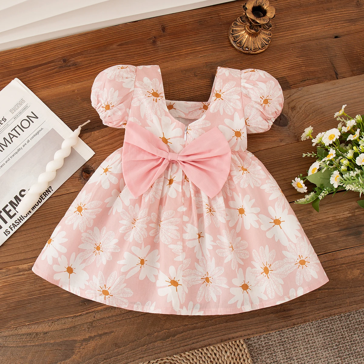 

Summer New Flower Short Sleeved Baby Girl Dress, Sweet Bow Children'S Clothing Suitable For Babies Aged 9 Months To 3 Years Old