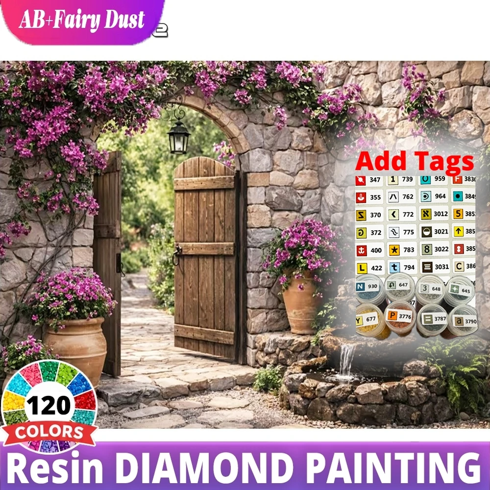 120 Color Resin Fairy Dust AB 5D Diamond Painting stone courtyard bougainvillea Full Square Round Landscape Vintage Mosaic Wall