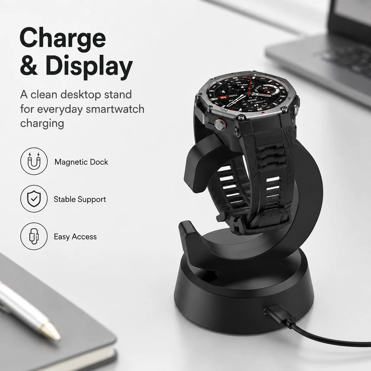 For Amazfit Active 3 Premium Active Max T-Rex Ultra 2 T-Rex 3 Pro Balance 2 Magnetic Charging Stand USB-C Charger Dock
